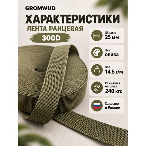 Лента ранцевая 300D олива ширина 25мм 